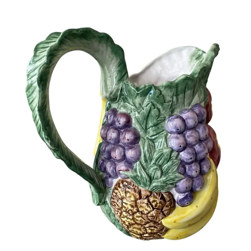 Vintage 1988 Fitz & Floyd Calypso Fruit Ceramic Pitcher 1.75 Quart Hand Painted